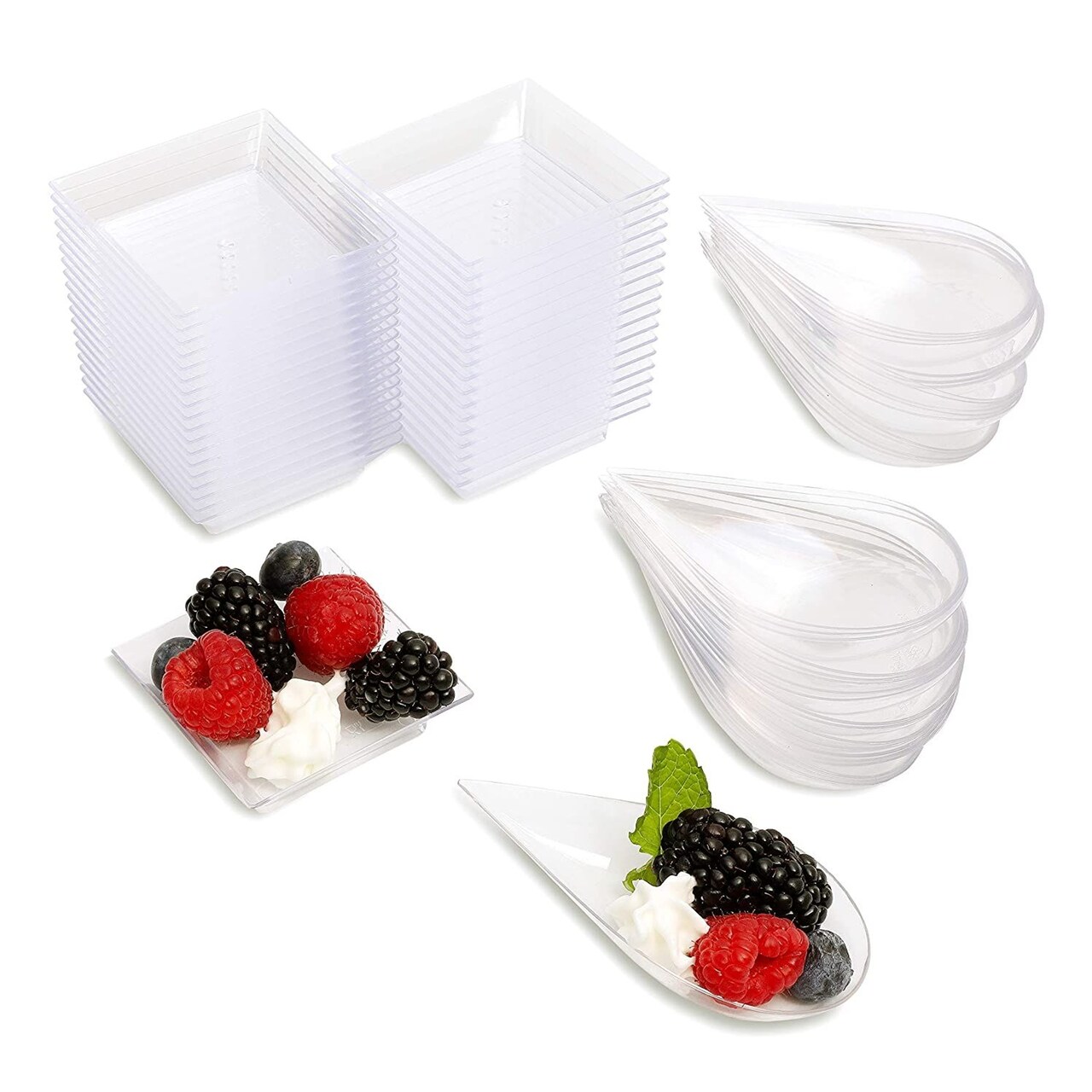 Mini Appetizer Plates and Tear Drop Spoons for Weddings Clear 72